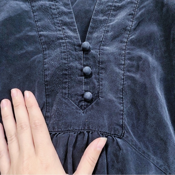 BCBGMaxAzria • black silk mini dress dolman sleeve cold shoulder shift tunic - Picture 5 of 10